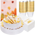 Festiva 176Pcs Thanksgiving Plastic Plates - Heavy Duty Thanksgiving Plates - Thanksgiving Disposable Dinnerware Set include 50 Plates,75 Silverware, 25 Cups, 25 Pumpkins Napkins, 1Tablecloth by Festiva