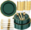 Hioasis 175 Pcs Green Gold Plastic Plates Wedding & Party by Hioasis
