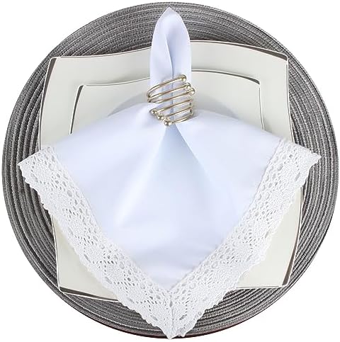 EHouseHome Dinner Cloth Napkins with Lace Trim Waterproof Spillproof Faux Linen Fabric Napkins,Set of 6, 18 x 18 Inch,White - Image 3