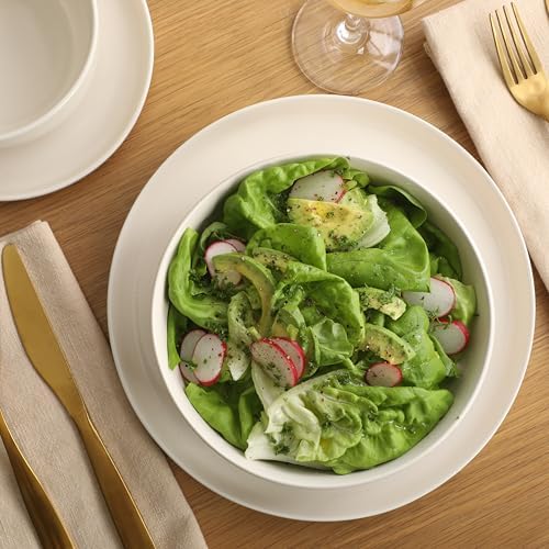 Gibson Home Serenity 16 Piece Modern Porcelain Dinnerware Set for 4, Linen White Plates and Bowls Set, Dinner Plates, Salad Plates, Pasta Bowls, Cereal Bowls - Image 4