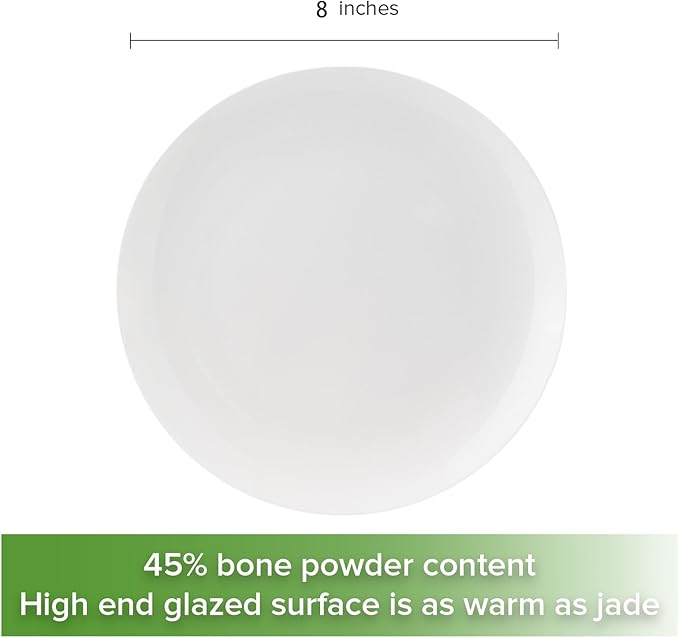 Fine Bone China Dessert Plates 6-Piece, Cake Plate, Side Plate 8 Inches, Fine Glaze With Pure White Color Sturdy and Durable, Thin Thickness and Light Weight, Microwave and Dishwasher Safe