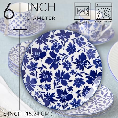 Madison Set of 6 Canape Plates - 6 Inches, Stunning Blue and White Designs - Perfect for appetizers, desserts, and small bites - Image 3