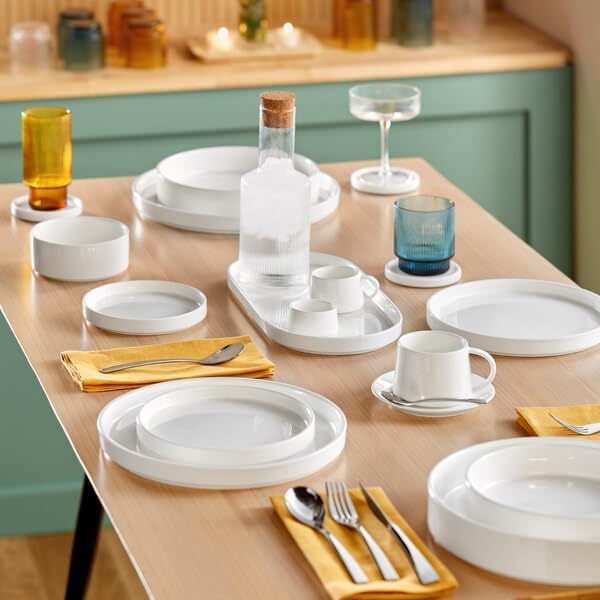 Lore Bright White Porcelain Deep Plate, 9 1/4 Inch, Raised Rim, Dishwasher Safe, Stackable, 12 Case, Glossy Finish