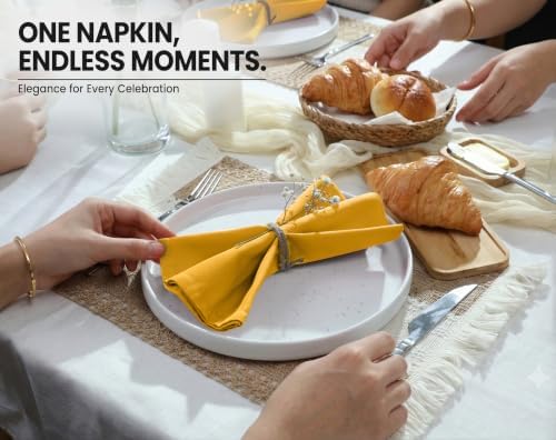 Ruvanti Cloth Napkins Set of 12, Cotton Enrich 18”x18” - Mustard - Image 2