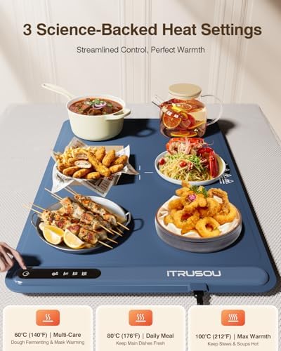 Warming Mat for Food (24"x16") - iTRUSOU 3-Year Classic Electric Warming Tray with 3-Level Temp Control, Rapid Heating 250W Energy-Saving - Rollable Large Food Warming Mat for Parties & Buffet - Image 2