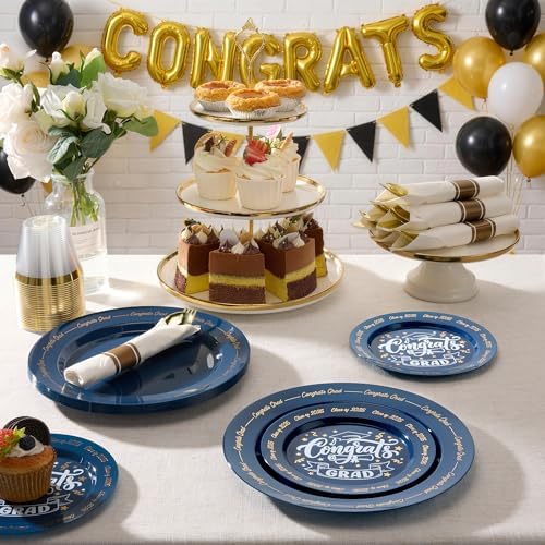 Goodluck 350 Piece Graduation Navy Blue Plastic Dinnerware Set - Image 7