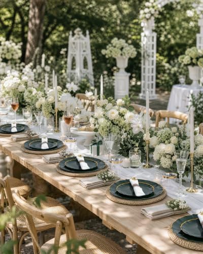 bUCLA 175PCS Green Plastic Plates - 25 Guests Gold Rim for Party, Wedding - Image 4