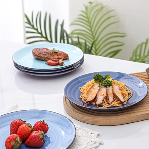 Selamica Ceramic 8 inch Dinner Plates, Small Dessert Salad Plates, Porcelain Serving Plate for Appetizer, Pancakes, Steak, Set of 6, Black Speckles, Gradient Blue - Image 4