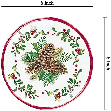 UP Pinecones Melamine Round Dessert Plates, Small Serving Plates, Christmas Decorations, for Appetizers, Snacks, and Side Dishes, Red, 6 Inch, Set of 4 - Image 2