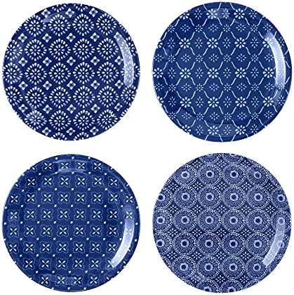 UP Indigo Melamine Round Dessert Plates, Small Serving Plates, for Appetizer, Snacks, and Side Dishes, Blue, 6.75 Inch, Set of 4 by UPware