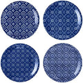 UP Indigo Melamine Round Dessert Plates, Small Serving Plates, for Appetizer, Snacks, and Side Dishes, Blue, 6.75 Inch, Set of 4 by UPware