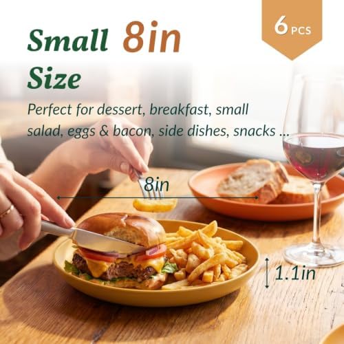 Homienly Deep Dessert Plates Wheat Straw Plates 6 PCS Reusbale Plastic Plates Unbreakable Bread & Butter Plate for Sncak, Cake Dishwasher & Microwave Safe Plates for Kitchen, Camping (8 Inch, Multi) - Image 2