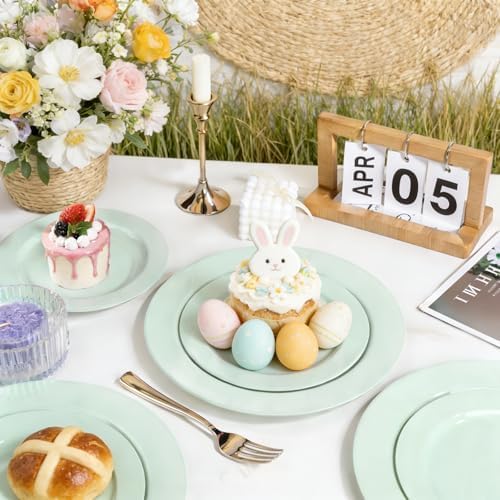 FLOWERCAT 200PCS Sage Green Plastic Plates Disposable Plates for Party - Elegant Plastic Plates - 10" &7" Plate for 100 Guests Parties & Wedding & Events - Image 5