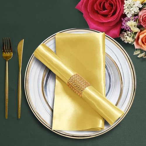 Gold Satin Napkins & Napkin Rings Set, 100 Pack, 12x12 Inch - Image 5
