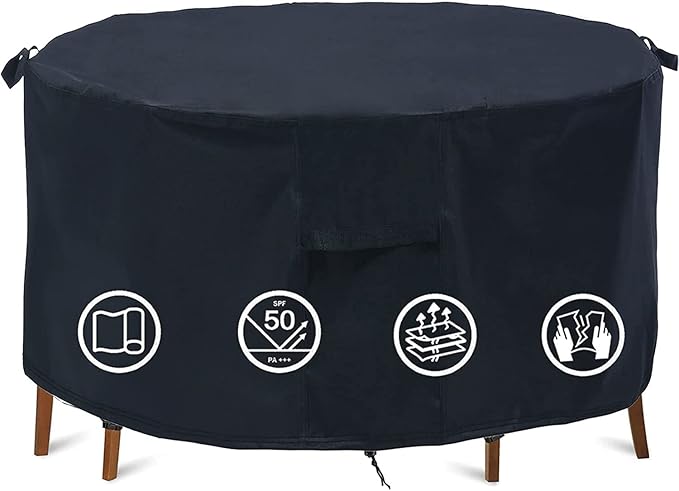 Round Patio Furniture Covers - 90" Dia Waterproof Table & Fire Pit Cover - Anti-Fading for Outdoor Dining Sets