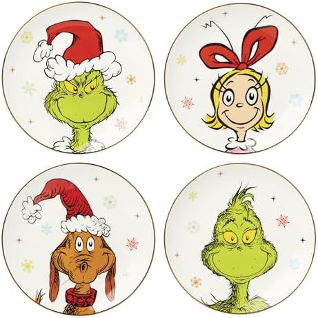 Lenox Grinchmas Christmas Accent Plates, Appetizer Set for 4 by Lenox