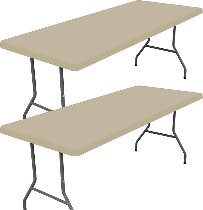 Spandex 6 Foot Rectangle Table Cloth 2 Pack, Elastic Fitted Tablecloths for Picnic, Stretch Washable Patio Table Cover for Outdoor, Camping, Banquet and Parties (Taupe, 30"x72")