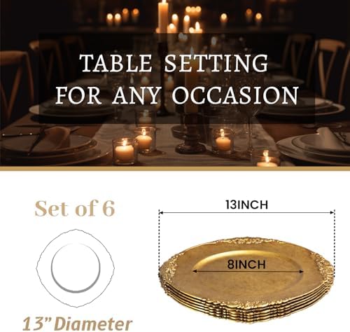 MAONAME Antique Gold Charger Plates Set of 6, Plastic Round Plate Chargers - Image 3