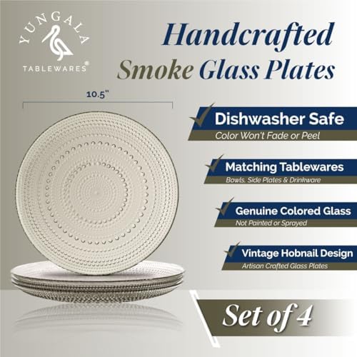 Smokey Black Hobnail Dinner Plates Set of 4 Pressed Glass 10.5 Inch - Image 2