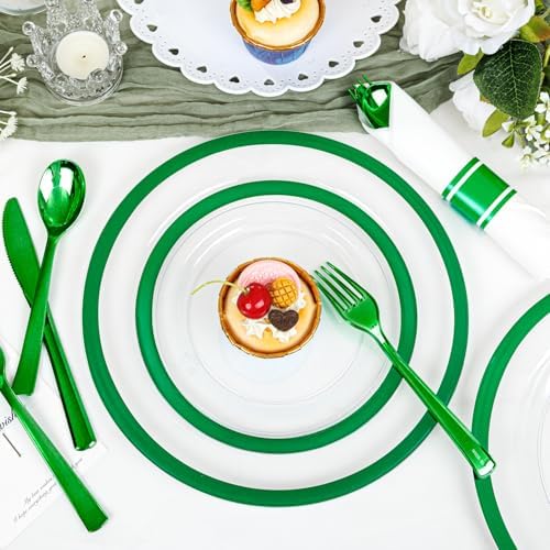 I00000 210Pcs Green Plastic Plates Set, Disposable Dinnerware Set for Party - Image 2