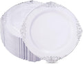 Hioasis 100pcs White Silver Plastic Plates - 10.25" Dinner Plates Disposable, Heavy -duty, Classy and Elegant for Thanksgiving