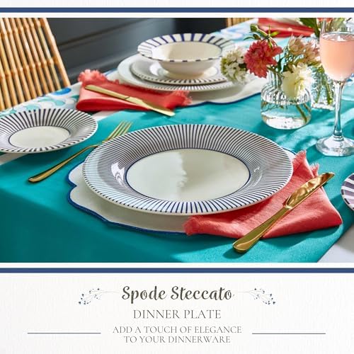 Spode Steccato Collection - 11" Dinner Plate, Stripe Cobalt Blue | Made of Fine Earthenware | Microwave and Dishwasher Safe | Made in England | Large Serving Plate for Salad, Pasta, or Appetizers - Image 2