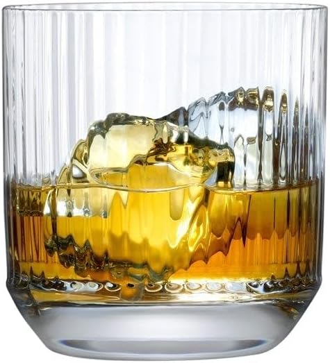 NUDE Whiskey Glasses Set of 6 DOF – 10.75 oz Premium Lead-Free Crystal Old Fashioned Rocks Glasses for Whisky, Scotch & Bourbon – Etched Linear Pattern, Dishwasher Safe Barware