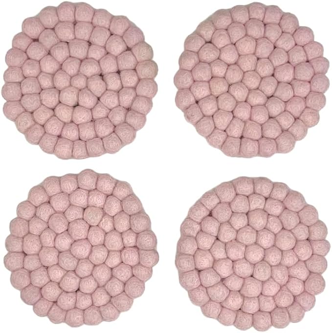 Humble Hilo Handmade Felt Coaster, 3.9 inches, Set of 4 (Dusty Pink)