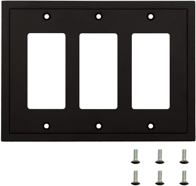 Henne Bery Modern Edge Decorative Wall Plate Switch Plate Outlet Cover, Durable Solid Zinc Alloy (Triple Decorator, Matte Black)