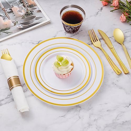 Goodluck 490 Piece Gold Plastic Dinnerware Set for 70 Guests - Image 5
