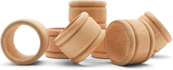Vintage Wooden Napkin Rings Set of 6, 1-3/4 inch Unfinished Napkin Rings Wood for Housewarming Gift, by Woodpeckers