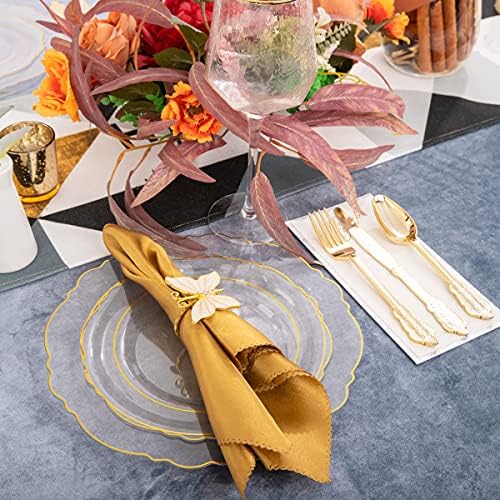 YOUBET 125PCS Clear Gold Plastic Plates for Thanksgiving Party Wedding - Image 4