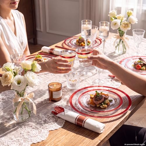 I00000 350Pcs Clear Red Plastic Plates,Disposable Dinnerware for 50 Guests - Image 5
