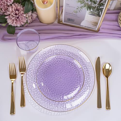 DaYammi 175PCS Clear Purple Plastic Dinnerware Set for 25 Guests - Image 2