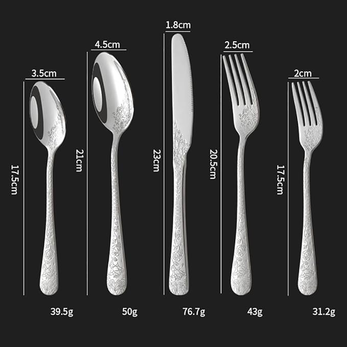 40-piece flowers TWEE Silverware Set for 8, Palace Style Stainless Steel Flatware Cutlery Serving Utensils, Eating Tableware for Home Kitchen Hotel Restaurant, Mirror Polished