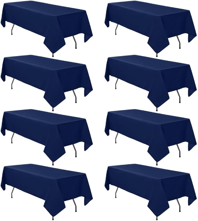 8 Pack Navy Blue Tablecloth 60 x 126 Inch Rectangular Table Cloth for 6 Foot Rectangle Tables, Wrinkle Resistant Washable Polyester Fabric Table Covers for Wedding Party Banquet Buffet and Camping