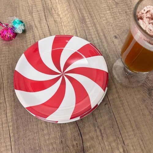 UP Classic Peppermint Candy Melamine Round Dessert Plates, Small Serving Plates, Christmas Decorations, for Appetizer, Snacks, and Side Dishes, Red and White, 6.75 Inch, Set of 4 - Image 4