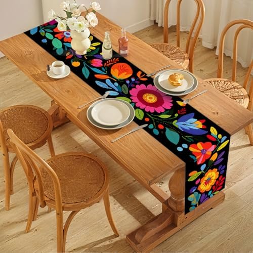 ANNA QUEEN Boho Floral Table Runner and Placemats Set of 6 – 13"x72" Table Runner & 12"x18" Placemats, Colorful Folk Embroidery Style Dining Table Decor - Image 7