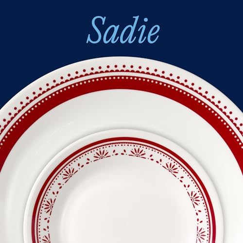 Corelle Everyday 18-PC Dinnerware Set Service for 6, Durable and Eco-Friendly, Higher Rim Glass Plate & Bowl Set, Microwave and Dishwasher Safe, Sadie - Image 2