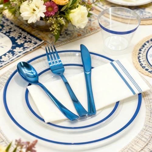 AIRE Blue Gold Plastic Plates Set, 350PCS Disposable Tableware for 50 - Image 3