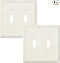 2-Pack Double Toggle Light Switch Cover Plate, Pearls Decorative Dual Switch Plate Covers, Light Almond 2 Gang Metal Wall Plate, Corrosion Resistant