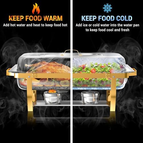 Chafing Dishes for Buffet, 8 Qt Food Warmers 4 Pack 7 Pans Half Gold - Image 3