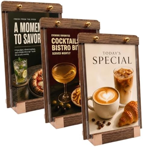 3 Pack 8.5 x 11 Wood Sign Holders with Slanted Base, Vertical Display by VISUP
