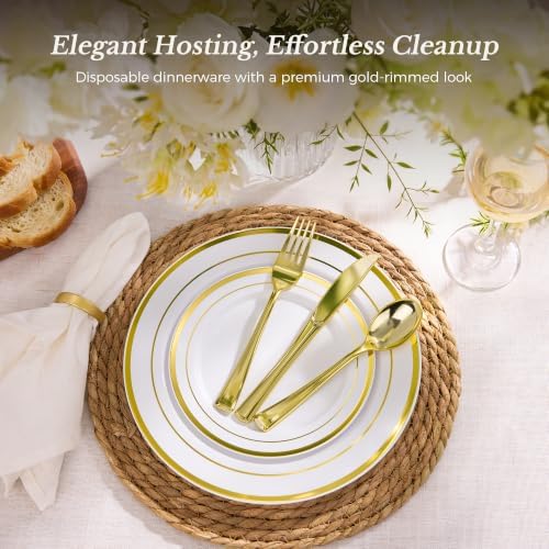 Goodluck 125 PCS Gold Rim Plastic Plates and Cutlery Set for 25 Guests - Image 2
