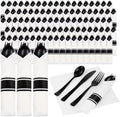 Supernal 120pack Pre Rolled Black Plastic Silverware Set Disposable by supernal