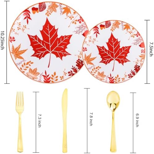 Liacere 150PCS Thanksgiving Plastic Plates- Include 30 Dinner Plates, 30 Dessert Plate,30 Forks, 30 Gold Spoons, 30 Gold Knives Perfect for Thanksgiving＆ Fall Plates - Image 2