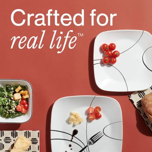 Corelle 18-Piece Service for 6 Dinnerware Set Triple Layer Glass and Chip Resistant, Lightweight Square Plates and Bowls Set, Simple Lines - Image 6