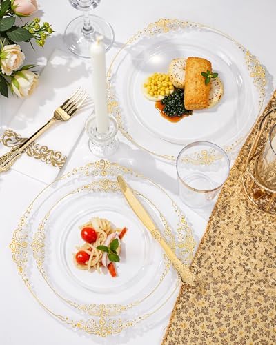 Nervure 175Pcs Clear Plastic Plates, Plastic Dinnerware Set for 25 Guest - Image 2
