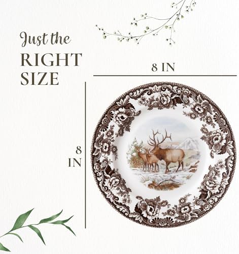 Spode Woodland Elk Salad Plate - American Wildlife Design, British Flowers Border for Rustic Dining, 8 Inch Fine Earthenware - Oven, Microwave, Freezer & Dishwasher Safe, Made in England - Image 7