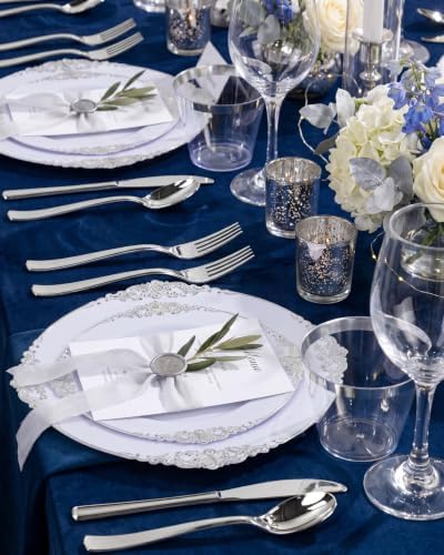 Nervure 600Pcs Silver Plastic Plates, Plastic Dinnerware Set for 100 Guests - Image 4